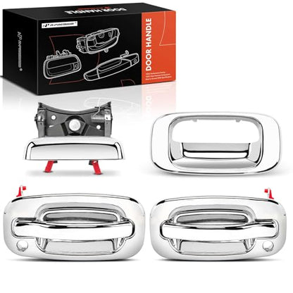 A-Premium - Tailgate Handle with Bezel & Front Exterior Door Handles - Compatible with 1999-2007 Chevy Silverado & GMC Sierra 1500 2500 3500 - Pack of 4, Front & Tailgate, Replace# 15034985, 15034986