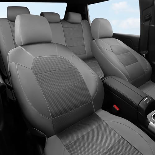 CAR PASS Leather Car Seat Covers Breathable Seat Cover Full Sets Airbag Compatible for Most Cars, SUVs, Trucks, and Vans (Full Set, Gray) - color: Solid Gray, size: Full Set