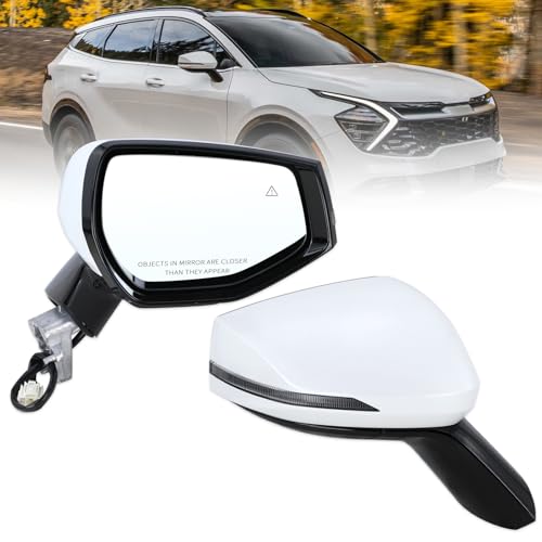 Right Passenger Side Mirror Compatible With 2023 2024 2025 Kia Sportage With Manual Folding Power Glass Heated Turn Signal Blind Spot White Replace#87620P1060(8Pins) - color: White, size: R
