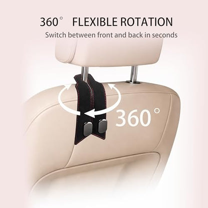 Premium Leather Car Headrest Hooks for Purses, 2 Pack Heavy Duty Car Seat Hooks, 360° Rotatable Back Seat Hanger Organizer, Metal Car Hooks for Bags, Groceries, Handbags (2, Black) - color: Black