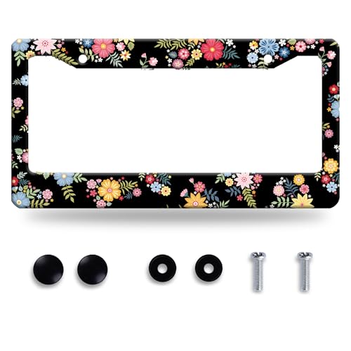 Colorful Flowers License Plate Frame Beautiful Floral License Plate Frames Stainless Steel Accessories Cars Decor with 2 Holes and Screws Fits Standard US CA Vehicles Size 12.2 x 6 Inches - color: Colorful hibiscus