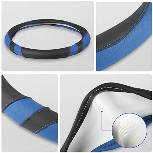 West Llama Customized Auto Car Steering Wheel Cover for Toyota Tacoma,4Runner,Tundra,Sequoia,15.5-16 inch (Black+Blue-Large Size) - color: A-Black+Blue, size: Large size (15 ½''-16'')
