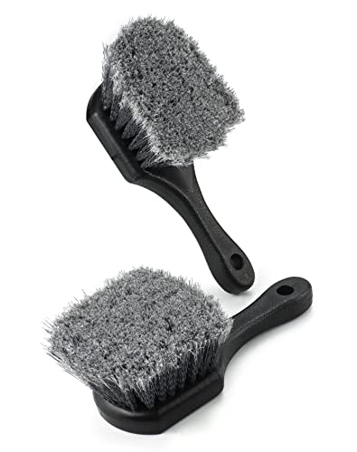 QWORK Short Handle Tire and Wheel Brush for Car Rim, Soft Bristles for Gentle Washing, Efficiently Cleans Tires