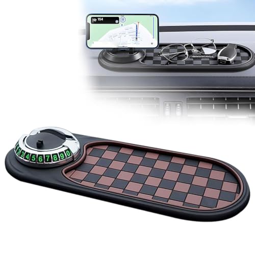 Multifunction Car Anti-Slip Mat, 2026 New Anti Slip Mat for Car Dashboard with Temporary Parking Numbe, Universal Car Phone Holder Pad for Phones Sunglasses Keys Gadgets (Brown Silver) - color: Brown Silver
