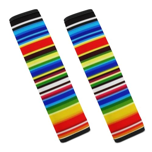 Men's Car Belt Covers 2PCS Fashion Cushion Pad Car Shoulder Strap Harness Pad Mexican Blanket Stripes - color: Color349