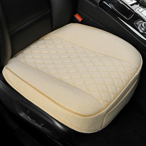 West Llama Linen Front Car Seat Cover Protector Anti-Slip Bottom Seat Cover Fits 95% of Vehicles,Wrapping Around The Bottom,Diamond Pattern(Beige-1Pcs) - color: Diamond Pattern-Beige, size: 1pc