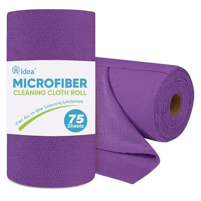 AIDEA Microfiber Cleaning Cloth Roll, 75PK, Reusable Paper Towels Tear Away Cloth, Microfiber Towels for Cars, Lint Free Cleaning Rags for House, Kitchen, Window, 11.5"×11.5", Purple - color: Purple