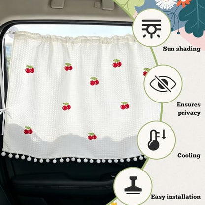 Car Side Window Sun Shade Privacy Curtain for Baby, 25.2"x18.1" Cute Blackout UV Protection Car Window Shades with Suction Cup for Back Seat, Auto Camping Windows Screen Shades (Ten Cherry) - color: Ten Cherry