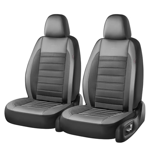 Coverado Car Seat Covers Front Seats, Luxury Leather Car Seat Covers, Automotive Mesh Seat Covers 2 Pack, Airbag-Compatible, Black Gray Seat Covers for SUV Sedan Truck - color: Grey&Black, size: Frontpair