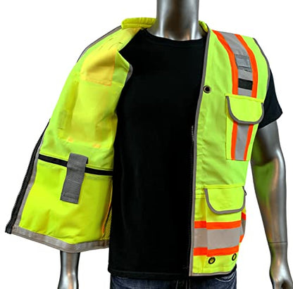REXZUS A Reflective Vest Class 2 Heavy Woven Two Tone Engineer Hi Viz Safety Vest 3M 8712 Tape - color: Yellow, size: XX-Large-3X-Large