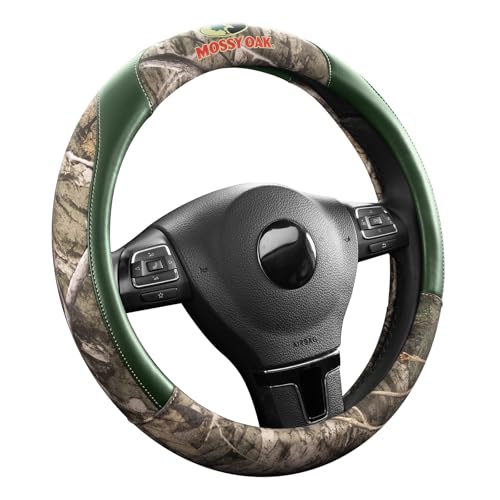 Mossy Oak Full Camo Steering Wheel Cover - Made from Premium Leather, Universal Fit for 14 1/2 to 15 inches - Official Licensed Product - Green Color - color: GREEN