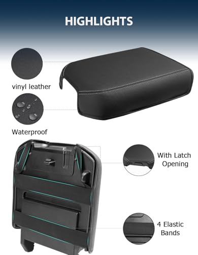Center Console Cover for 2023 2024 2025 2026 F250 F350 F450 F550 Super Duty Accessories, Vinyl Leather Middle Armrest Cusion Protector, Bucket Seat Only, Anti-Scratch, Black Gray Stitch - size: Bucket Seat, 23-26 F250-F550, gray stitch