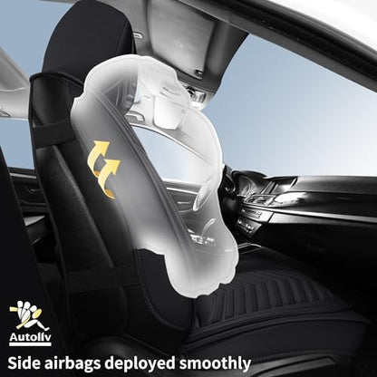 HChengkikz Car Seat Covers, Breathable & Waterproof Faux Leather Automotive Seat Covers for Cars SUV Truck Sedan, Universal Anti-Slip Driver Seat Cover with Backrest (2 PCS Front Seat, Black) - color: Style1 Black, size: Front Seat