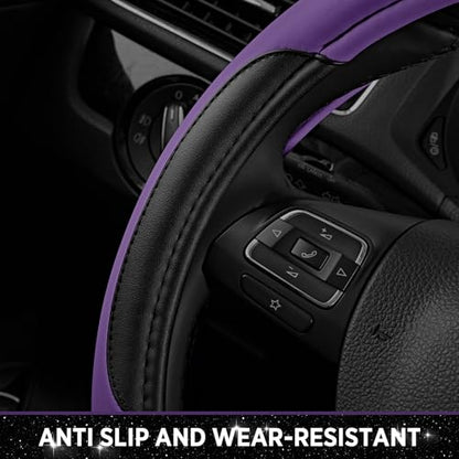 Road Comforts Leather Steering Wheel Cover - Made with PVC Leather - Anti-Slip, Universal Fit 14 1/2 inches to 15 inches - Purple - color: Purple