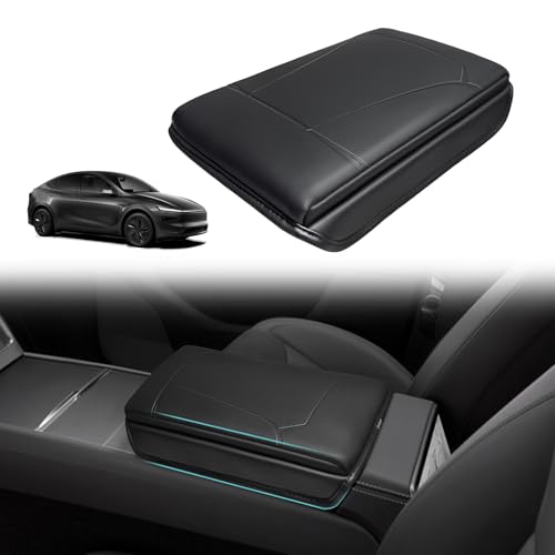 BestEvMod Thickened Center Console Armrest Pad Cover Compatible with Tesla Model Y Juniper 2026 2025 Extra Soft Microfiber Vegan Leather Protector Seat Armrest Cover OEM Style (Black) - color: Black-Thickened, size: Juniper
