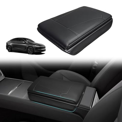 BestEvMod Thickened Center Console Armrest Pad Cover Compatible with Tesla Model Y Juniper 2026 2025 Extra Soft Microfiber Vegan Leather Protector Seat Armrest Cover OEM Style (Black) - color: Black-Thickened, size: Juniper