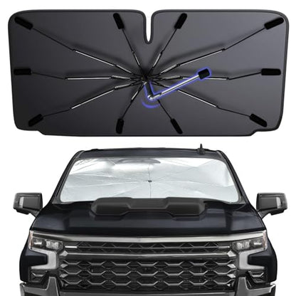 [2026 Upgraded] Windshield Sun Shade Umbrella, Foldable Car Sunshade for Trucks & SUVs with UV Protection, Heat Insulation & Automotive Interior Sun Protection for Outdoor Parking Camping (X-Large) - size: X-Large