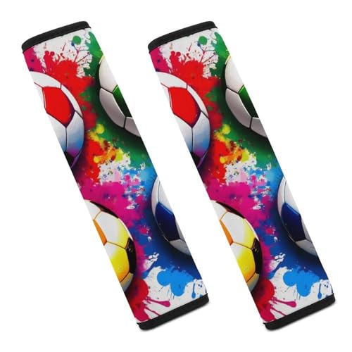 Comfortable Cushion Pad Car Shoulder Strap Harness Pad, Splash Ink Colorful Paint Football Soccer Ball 2PCS Car Belt Covers - color: Color364