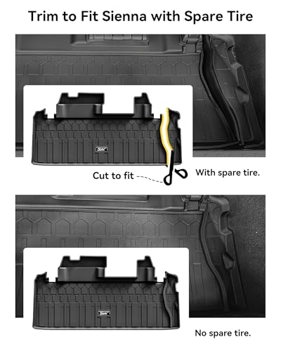 3W Floor Mats&Cargo Liner for Toyota Sienna 2021-2026 7 Seat (Not Fit 25 26 Platinum) TPE Custom Fit Floor Liner for Sienna XLE/XSE/Limited Full Set and Trunk Mat(w/o Spare tire) - style: 1. Sienna 7 S|21-26|1-3Floor Mats&Cargo Liner