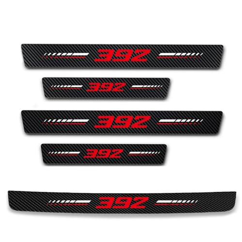 5Pcs Door Sill Protector Compatible with Dodge Challenger Durango SRT 392 with 392 Logo, Carbon Fiber Door Sill Stickers, Front Rear Door & Trunk Sill Plate Covers Auto Accessories - color: Red 392