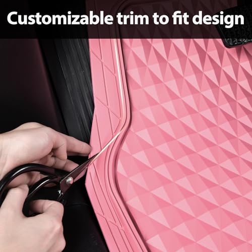 CAR PASS Heavy Duty Rubber Pink Car Floor Mats & Cargo Liners, Deep Dish All-Weather Trunk Mats Durable Anti-Slip 3D Rhombus Waterproof Trim to Fit Liner Universal Fit Auto,Sedan,SUV,Truck, Pink - color: pink with cargo liner