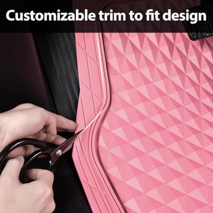 CAR PASS Heavy Duty Rubber Pink Car Floor Mats & Cargo Liners, Deep Dish All-Weather Trunk Mats Durable Anti-Slip 3D Rhombus Waterproof Trim to Fit Liner Universal Fit Auto,Sedan,SUV,Truck, Pink - color: pink with cargo liner