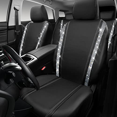 CAR PASS Bling Diamond Car Seat Covers, Shining Rhinestones Waterproof Faux Leather, 7 Seats 3 Rows with Zipper Glitter Crystal Sparkle Strips Universal Fit 95% MPV,SUV,CAR for Women Girl, Silver - color: Silver Seven Seats, size: Full Set