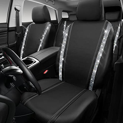 CAR PASS Bling Diamond Car Seat Covers, Shining Rhinestones Waterproof Faux Leather, 7 Seats 3 Rows with Zipper Glitter Crystal Sparkle Strips Universal Fit 95% MPV,SUV,CAR for Women Girl, Silver - color: Silver Seven Seats, size: Full Set