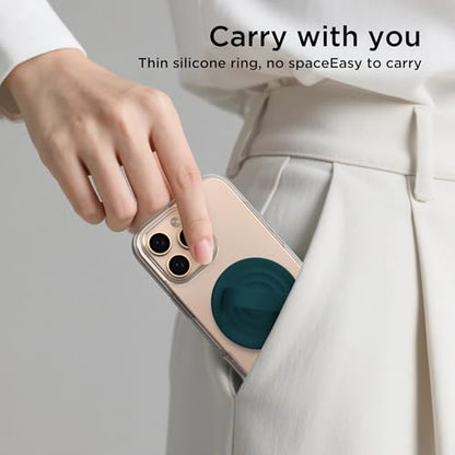 Magnetic Phone Grip Ring Holder, Liquid Silicone Magnet Cell Phone Grip Finger Loop, Compatible with Magsafe, Back of Phone for iPhone 17/16/15/14/13/12 Series, Dark Green - color: Dark Green