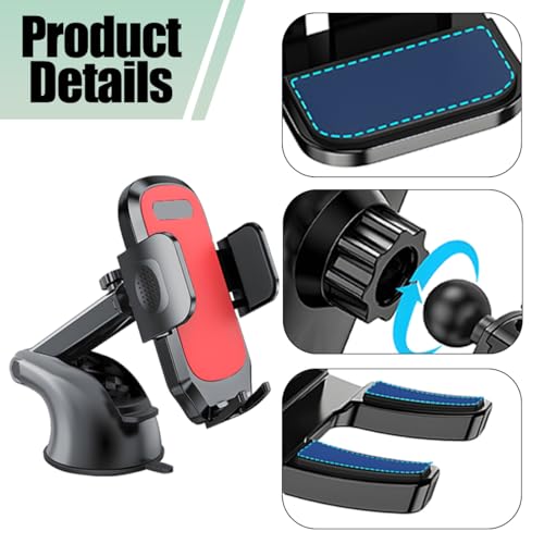 Car Phone Holder, Strong Suction Cup Vehicle Windshield Dashboard Air Vent Cellphone Mount, 360° Rotating Adjustable Smartphone Holder, Universal Automotive Accessories (Red) - color: Red