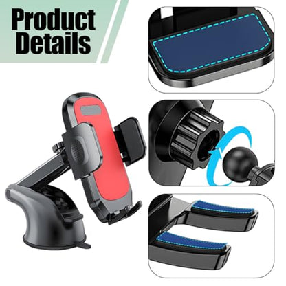Car Phone Holder, Strong Suction Cup Vehicle Windshield Dashboard Air Vent Cellphone Mount, 360° Rotating Adjustable Smartphone Holder, Universal Automotive Accessories (Red) - color: Red