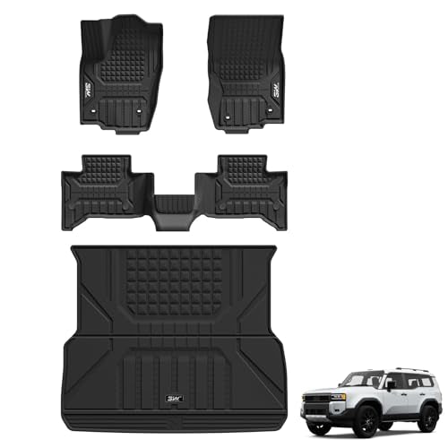 3W Floor Mats & Cargo Liner for 2024-2027 Toyota Land Cruiser Prado, TPE Custom Fit Floor Liner & Trunk Mats 1st &2nd Rows Car Mats & Cargo Mat - style: 7. Land Cruiser|24-27|Floor Mats&Cargo Liner