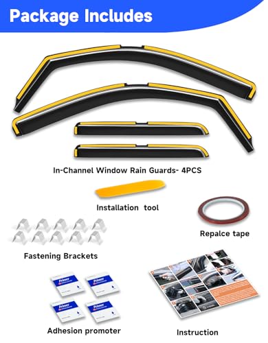 in-Channel Rain Guards Fit for Truck Chevy Silverado/GMC Sierra 2014-2018 Double Cab, Window Rain Guards Visors Vent Visors Window Deflector Vent Shades Car Accessories -4 pcs - size: For 2014-2018 Silverado/GMC Sierra Double Cab
