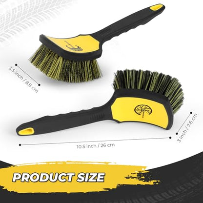 Wheel and Tire Brush Detailing Kit, Soft Rim Brush & Stiff Tire Brush with Silicone Bumper Guard, Non-Slip Ergonomic Handle Car Wash Set for Alloy Wheels, Fenders, Mats - color: black yellow