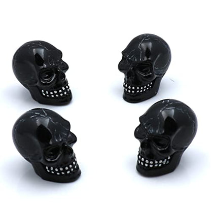 Tires Skull Valve Stem Caps Universal Fit Most Cars SUV Bike Trucks Motorcycles 4 Pcs/Set(Black) - color: black