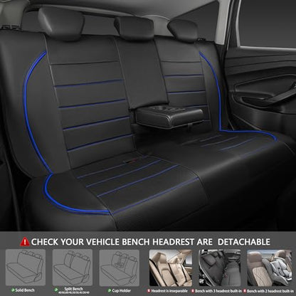 CAR PASS Universal FIT Piping Leather Car Seat Cover, for suvs,Van,Trucks,Airbag Compatible,Inside Zipper Design and Reserved Opening Holes (Full Set, Black and Blue) - color: Blue Black