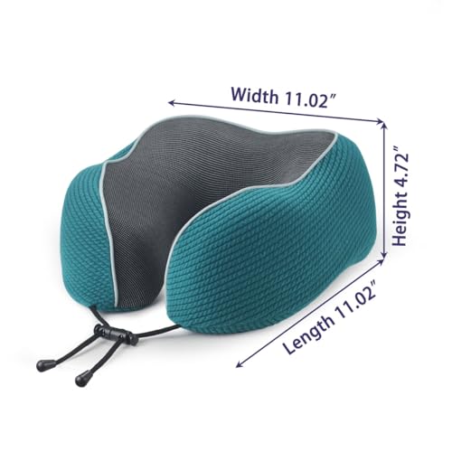 napfun Neck Pillow for Travel with Travel Pouch, Sleep Mask & Earplugs, Memory Foam Airplane Pillow for Headrest Sleep with Eyeshades, Plane Essentials with Eye Blindfold, Teal Striped Kit - color: Teal Striped Kit