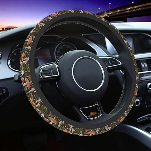 Steering Wheel Cover, Woodland Mushroom Plants Steering Wheel Cover for Women Anti-Slip Universal Mushroom Car Accessories 15 inch Steering Wheel Protector Fit Auto SUV Sedan Vans Trucks - color: Mushroom Plants