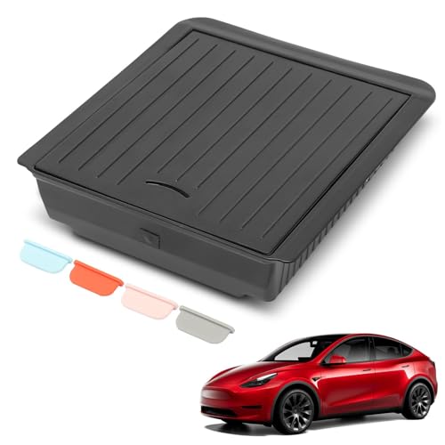 YHTAUTO Hidden Armrest Storage Box Fit for Tesla Model 3 2017-2023 & Model Y 2020-2024, Center Console Organizer Storage Box with Magnet Opening and Closing - Black - color: Center Armrest Hidden