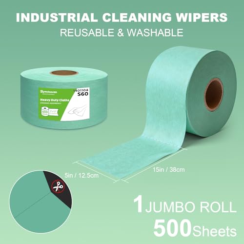 Jumbo Roll Industrial Cleaning Wipes, Super Absorbent Heavy Duty Cloths, Green (1 Roll of 500 Sheets, 5"x 15" Each Sheet) - color: Green