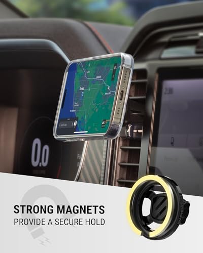 Scosche MagSafe Car Mount, Magnetic Phone Holder for Car Dashboard & Vent with 360° Rotation, 2-in-1 Cell Phone Mount for iPhone 17/16/15/14/13 & More w/MagicRing Adapter, Compatible with PopSockets - size: 1 Pack, style: Dash / Vent