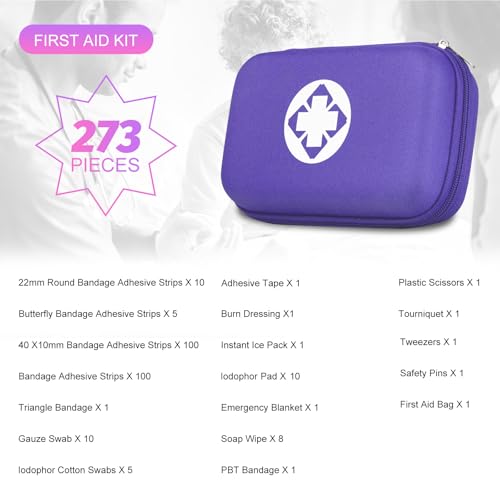 Car-Home Survival First-Aid Kit Emergency-Kit - Purple 273Piece Equipment Travel Supplies First Aid Set Home Essentials Camping Hiking YIDERBO - style: Purple-273Pcs