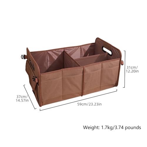 Car trunk storage box Foldable sedan SUV Universal outing travel good goods Multi compartment partition with handle (brown) - color: brown
