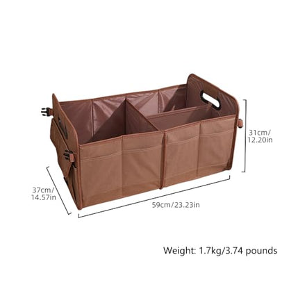 Car trunk storage box Foldable sedan SUV Universal outing travel good goods Multi compartment partition with handle (brown) - color: brown