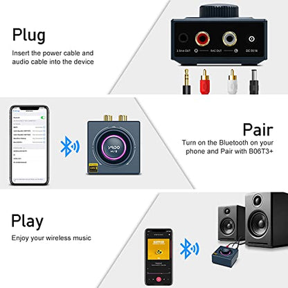 YMOO B06T3+ LDAC Bluetooth Receiver for Home Stereo Music Streaming with Knob Control, HiFi Wireless Audio Adapter w/aptX HD Low Latency, RCA 3.5mm Jack Aux Bluetooth Audio Receiver - color: blue