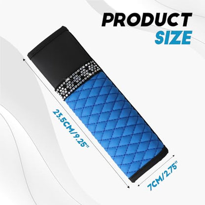 wuyaoyao 2PCS Bling Car Seat Belt Cover Pad, Breathable Leather Seatbelt Covers for Cars, Soft Comfortable Seatbelt Shoulder Strap Covers, Rhinestone Auto Seat Belt Protector Cushion (Blue) - color: Blue