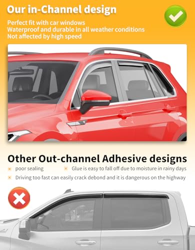 VW Tiguan Rain Guards for 2018-2024 Volkswagen Tiguan | in-Channel Window Deflectors |Rain Protection + Ventilation Easy Install | Extra-Durable Polycarbonate | 4-Piece Set - size: Fit for 2018-2024 Tiguan