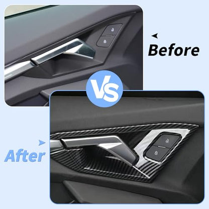 Car Door Handle Bowl Cover Compatible with Audi A3 2021-2023, Carbon Fiber Door Handrail Paint Guard Cover for Hatchbacks, ABS Door Handle Cup Protective Sticker