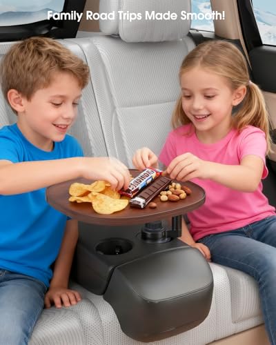 Car Desk for Laptop with 360° Swivel, Height-Adjustable Car Tray Table - Wooden Car Laptop Mount & Cup Holder Table, Universal Car Food Tray for Most Vehicles - color: Walnut