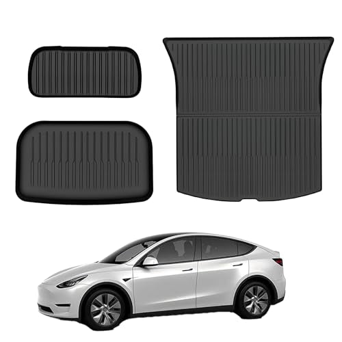 Storage Mats and Cargo Liners Compatible with 2025 2026 New Model Y Juniper, All Weather Rear Cargo Trunk Tray Floor Mat Custom Fit 3D Tech Waterproof Durable TPO Accessories - size: New Model Y Juniper cargo mat with storage mat